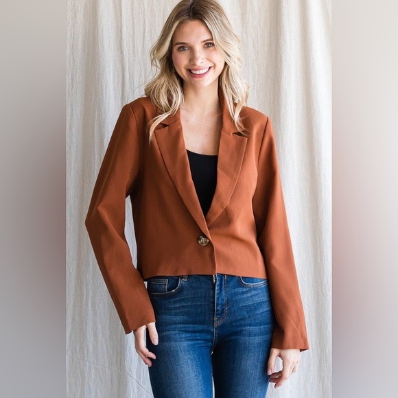 JODIFL Jackets & Blazers - NWT - Jodifl Boss Girl Office Boxy Oversized Relaxed Fit Cropped Rust Blazer